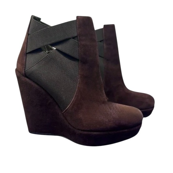Stuart Weitzman Suede Hiyola Wedge Booties Ankle Boots Brown size 8 - Picture 2 of 11